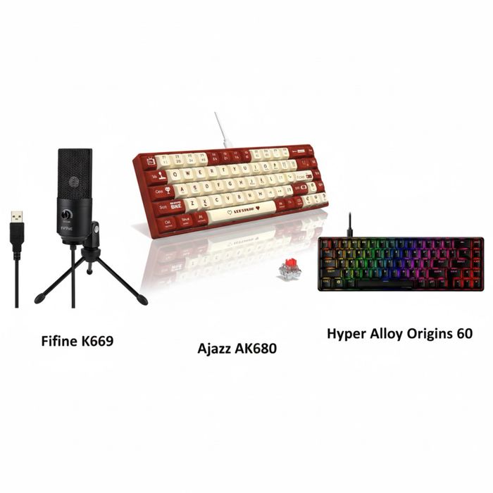 Игровой сетап в сборе: 2 клавы + микрофон (Ajazz, HyperX, FiFine)