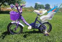 Bicicletă copii "Rich Baby" – cu roți ajutătoare, coș și scăunel