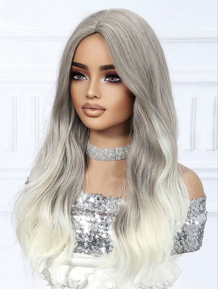 Peruca M16 Blonda Gri Silver Platinata Ombre Varfuri Deschise