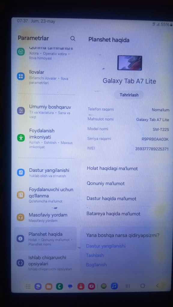 Samsung Tab 7 Lite ishlashi zor 4/32
