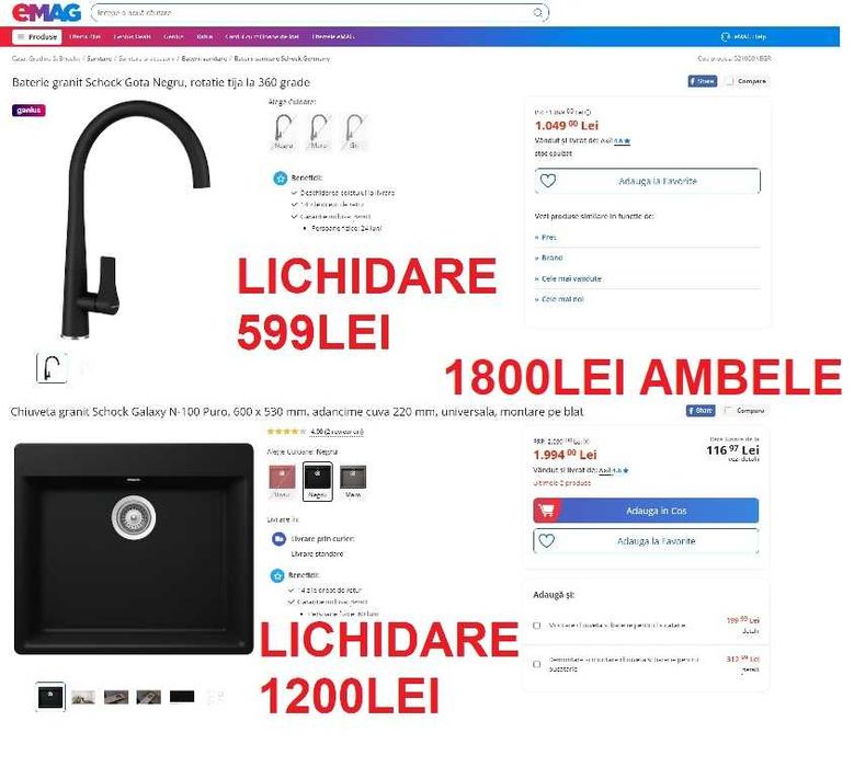 Chiuveta + Baterie Schock PREMIUM NOU-LICHIDARE STOC REDUCERE40%50%60%