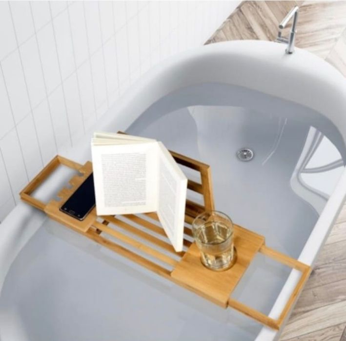 Tava-masa masuta de baie - cada din bambus,raft de depozitare,Sigilat