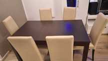 Vând masa+6 scaune-masa dining extensibila Bjursta IKEA+6 scaune Bej