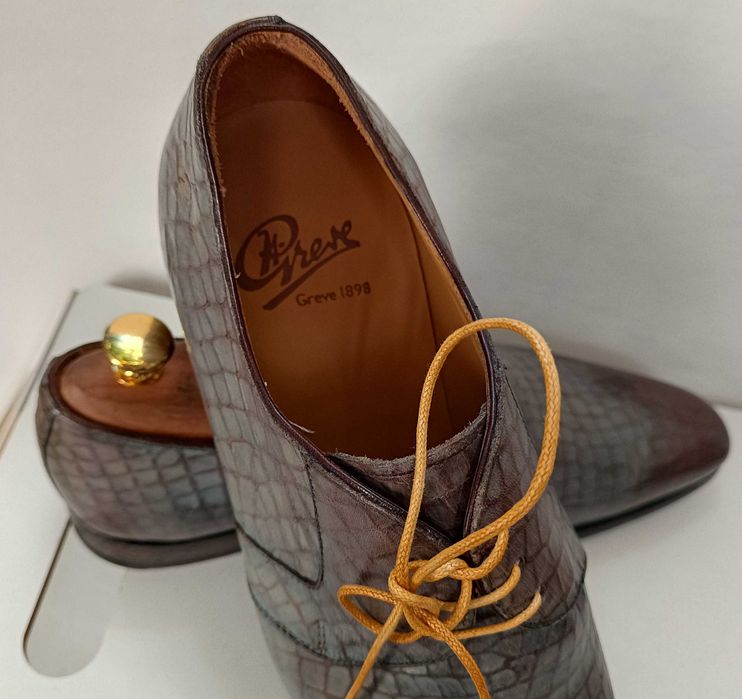 Pantofi de lux 43.5 44 44.5 Greve NOI lucrati manual piele embosata