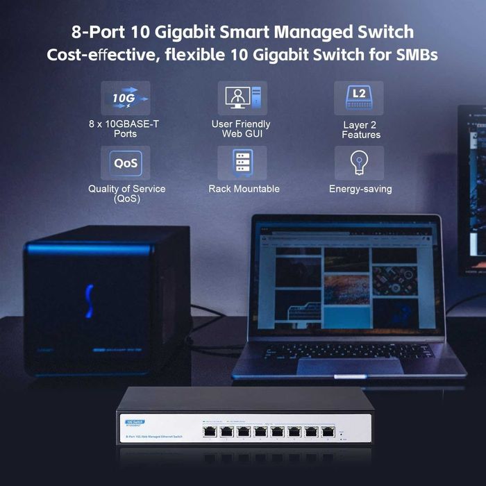 Switch ethernet 10G 8 port gestionat,auto-negociere 10G 5G 2.5G 1000M