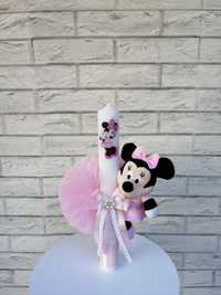 Lumânare botez Minnie Mouse cu pompom și jucărie Disney