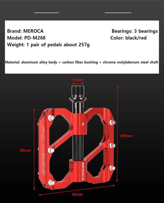MEROCA pedale bicicleta 3 rulmenti Mtb aluminiu/carbon
