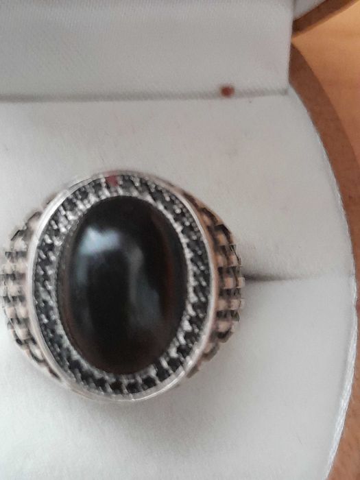 Inel vechi argint 925 marcat, onix, zirconii negre