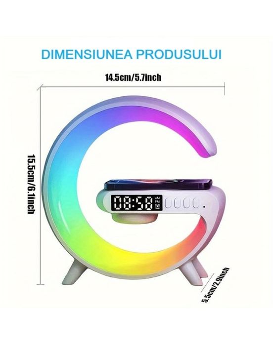 Încărcător wireless/Boxă Bluetooth/Ceas Alarmă/Lampă/LED interactiv