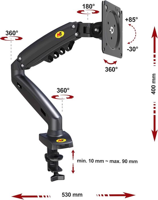 Ergosolid за PC монитор, съчленено рамо, ергономично, газова пружина