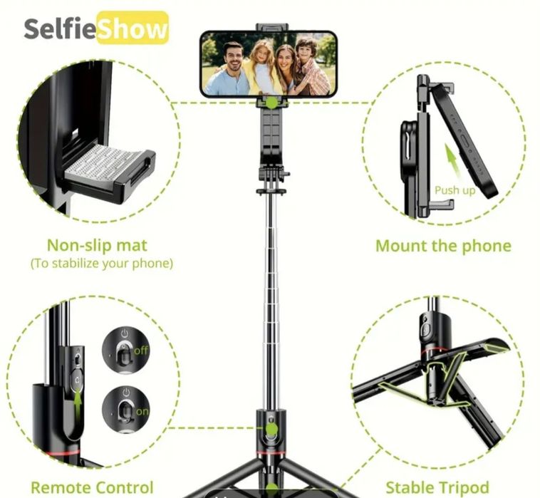Селфи стик стойка за телефон трипод с дистанционно управление нов сгъв