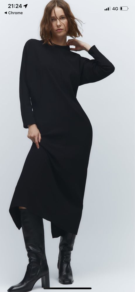 ZARA Rochie lunga asimetrica, neagra masura S