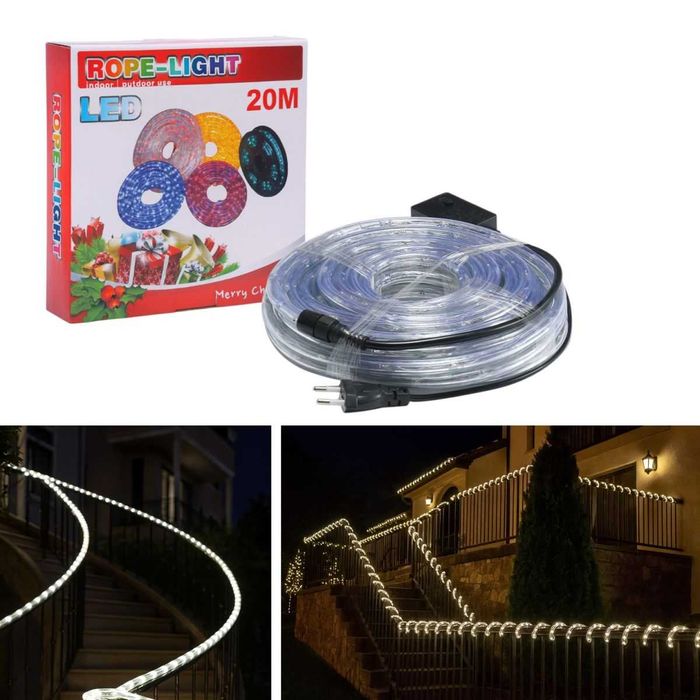 НОВО коледен лед маркуч 20м студено бяла светлина за външна украса