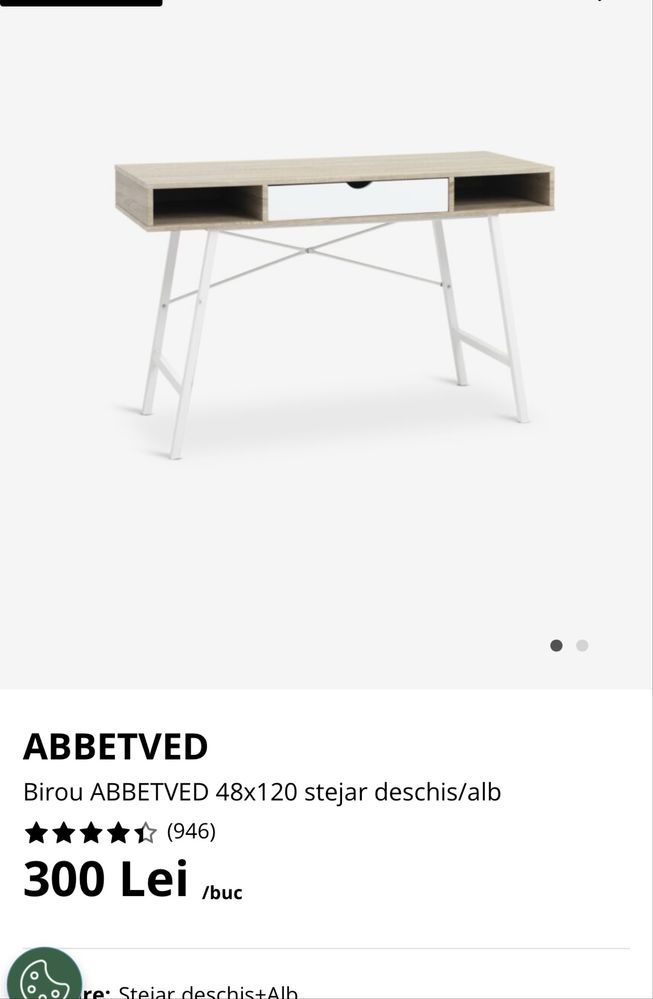 Birou Jysk stejar deschis/ alb 48X120