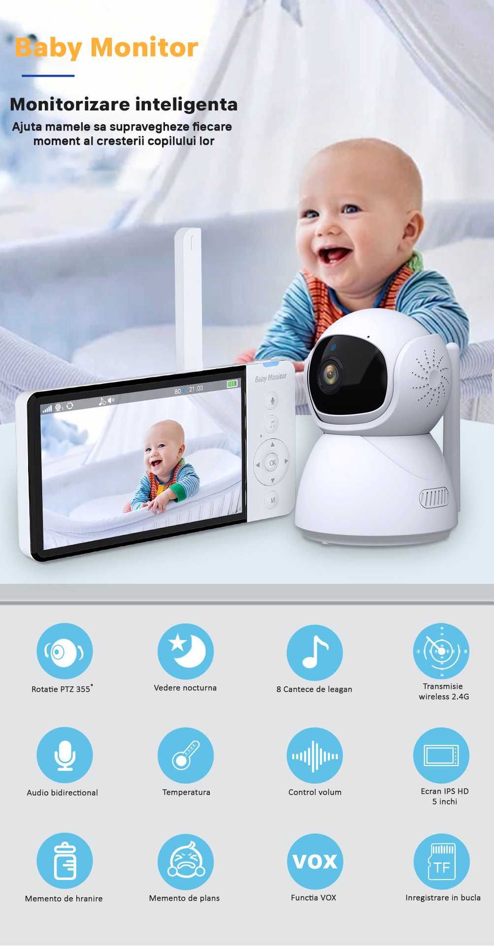 Baby Monitor ABM700,camera de supraveghere Audio -Video