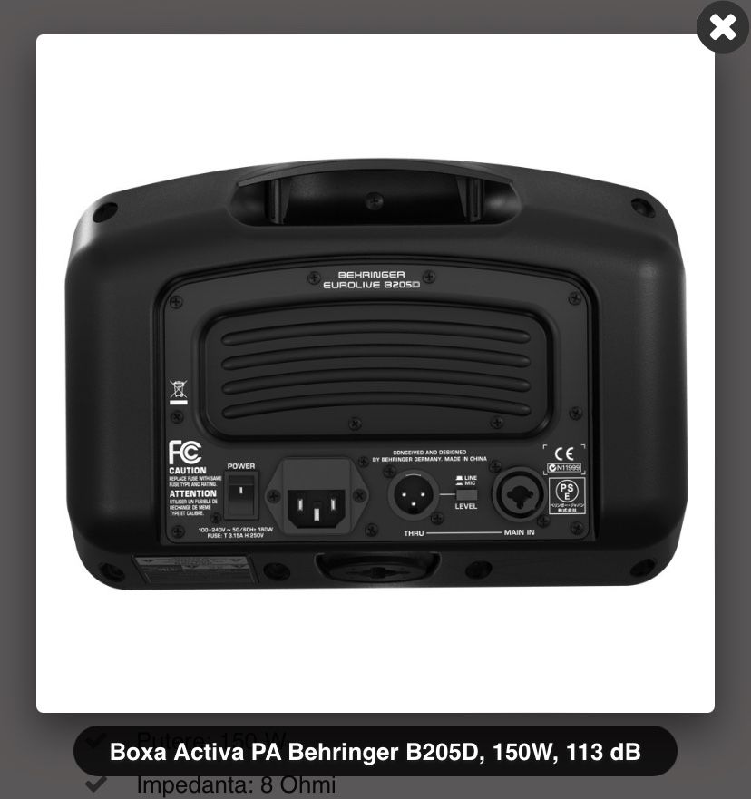 Boxa Activa PA Behringer B205D,150W, 113 dB sigilata, transport inclus