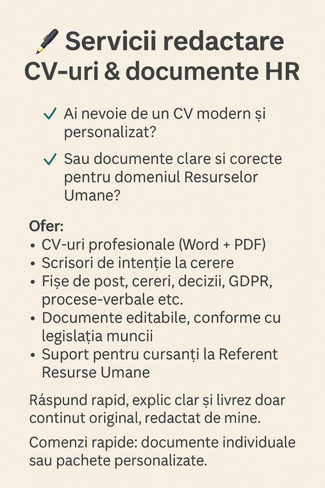 Servicii redactare CV-uri & documente HR