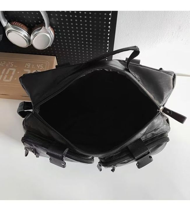 Мужской рюкзак сумка для спортзала 2 в 1 черный кожанный