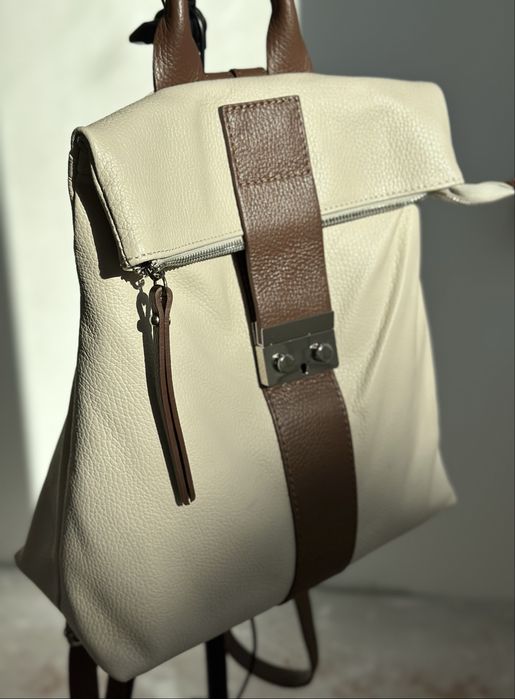 Бежова раница от естествена кожа