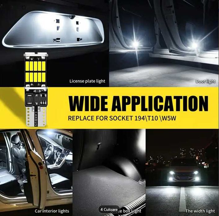 Set 10 becuri auto led T10 W5W 12V pozitii, numar, interior, portbagaj