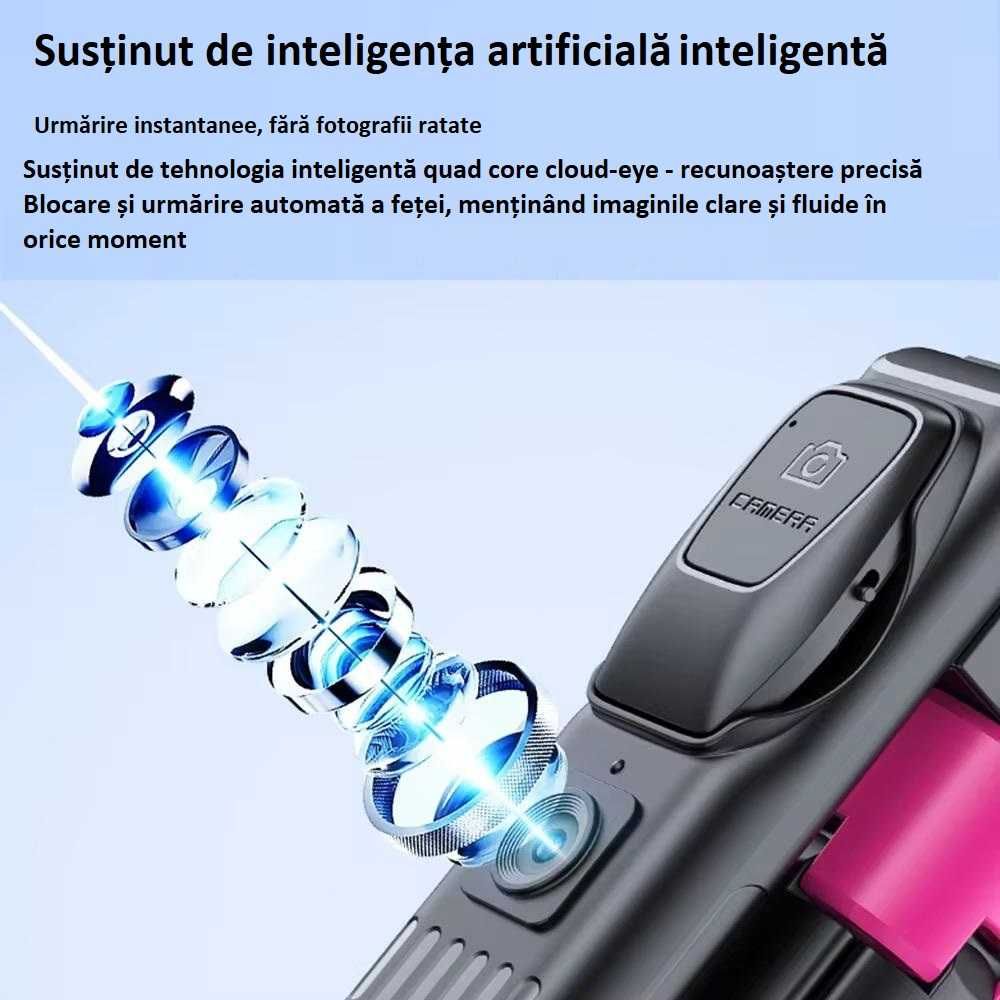 Selfie Stick cu AI Face Track, mâner rotativ, telecomandă magnetică