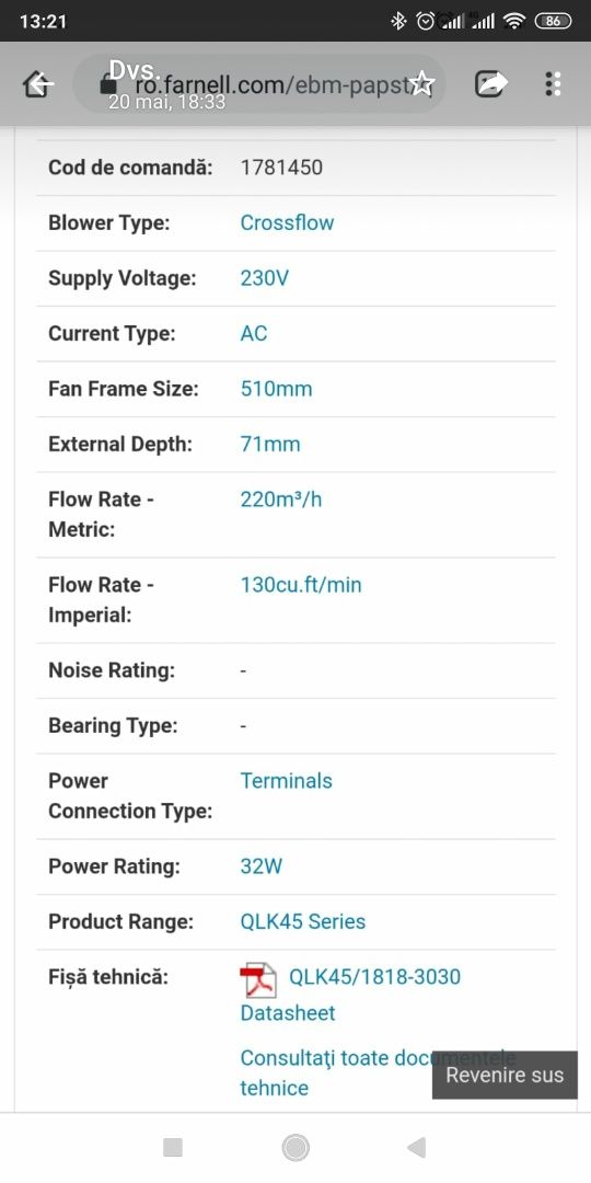 Turbina cu aer cald si termostat,220v