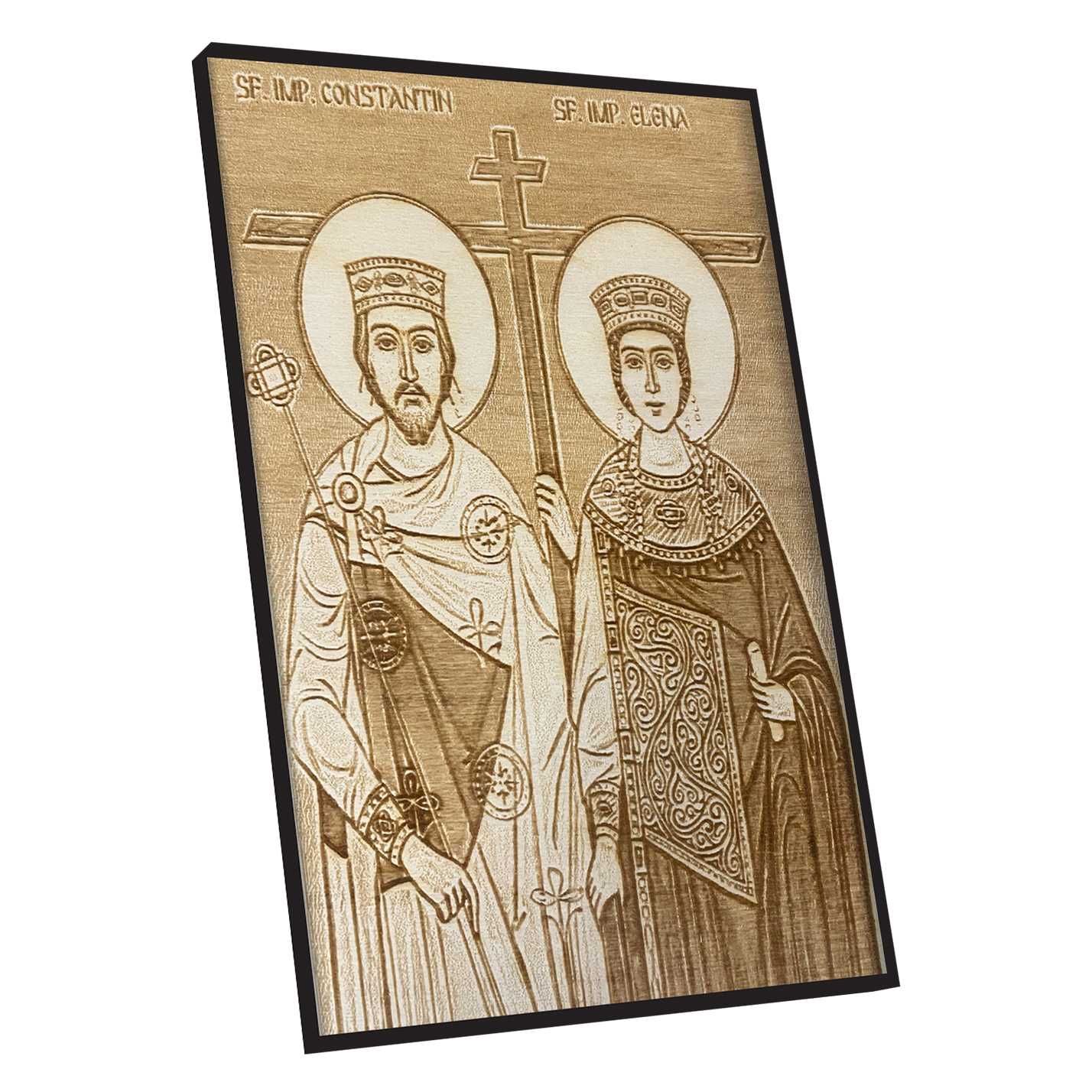 Icoana Pirogravata Sfintii Constantin si Elena - Icoane In Lemn