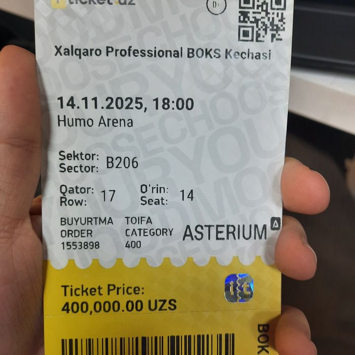 Boks oqshomiga bilet  Bilet bor bugunga