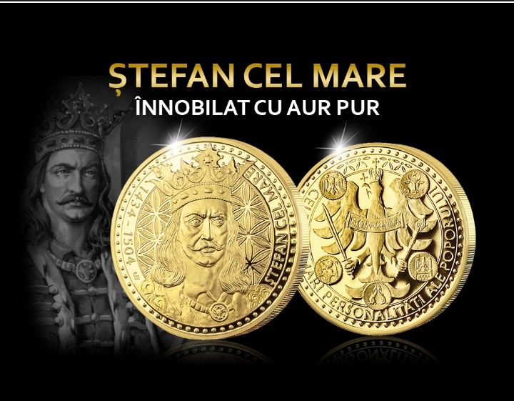 Moneda comemorativă STEFAN CEL MARE poleită cu aur