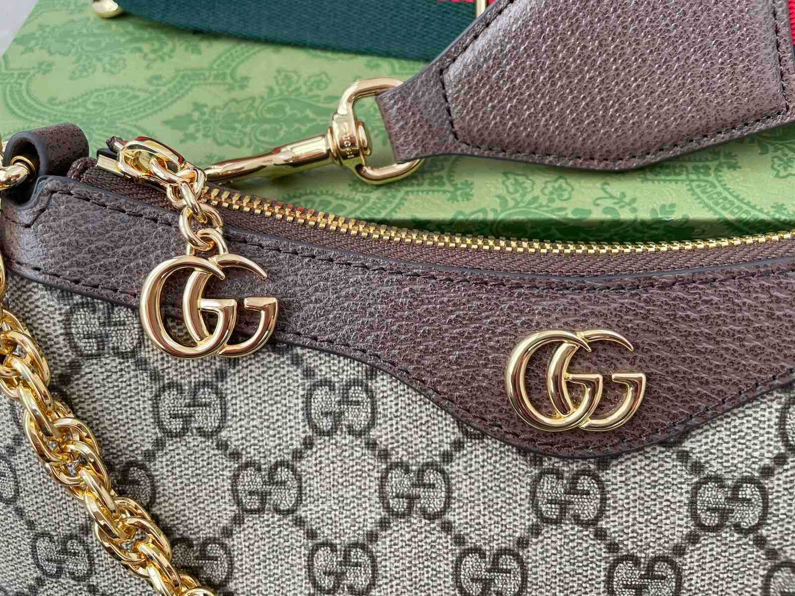 Gucci Малка Чанта Ophidia Гучи Кафяв Canvas Златно Лого Оригинална
