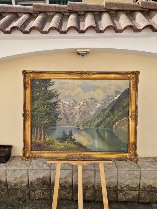 Прекрасна антикварна немска маслена картина върху платно