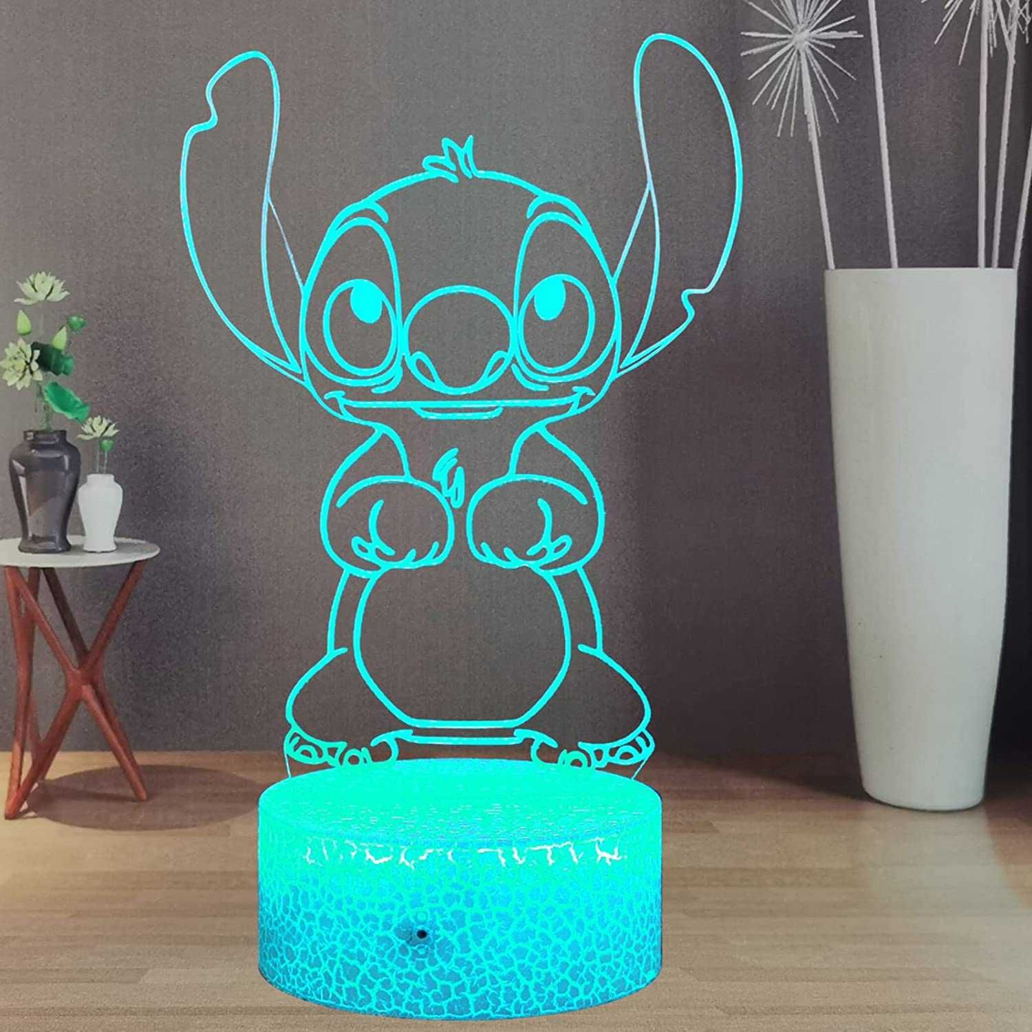 Стич 3D лампа, аниме Stitch, USB, дистанционно,16 цвята, 2 бр. 3Д