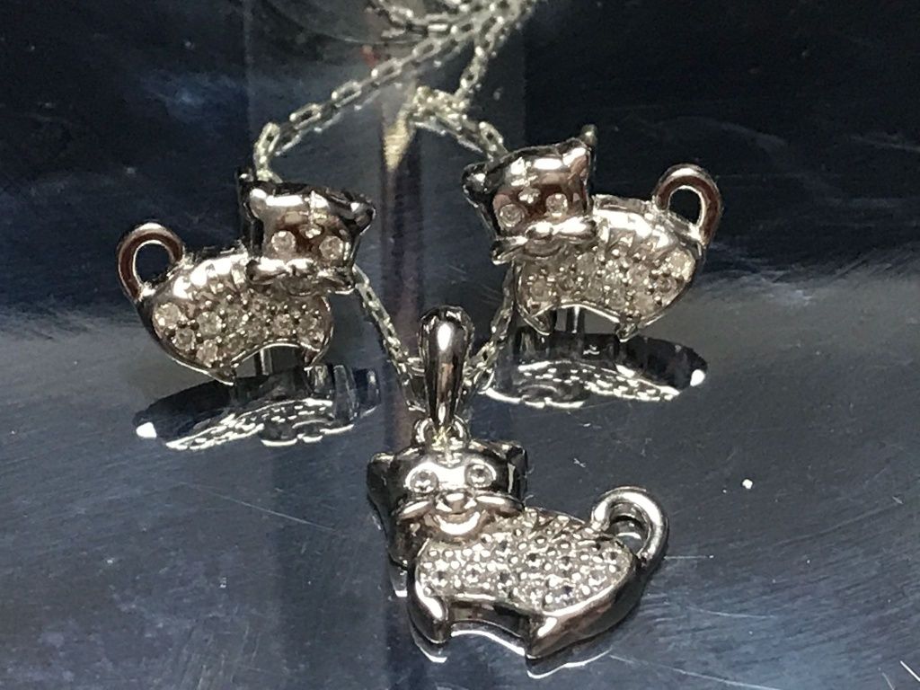 Set argint Pisica - lant, pandantiv si cercei - cadou bijuterii