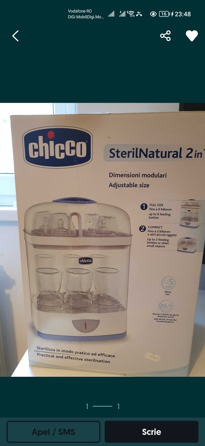 Sterilizator Chicco 2in 1 pentru  6biberoane