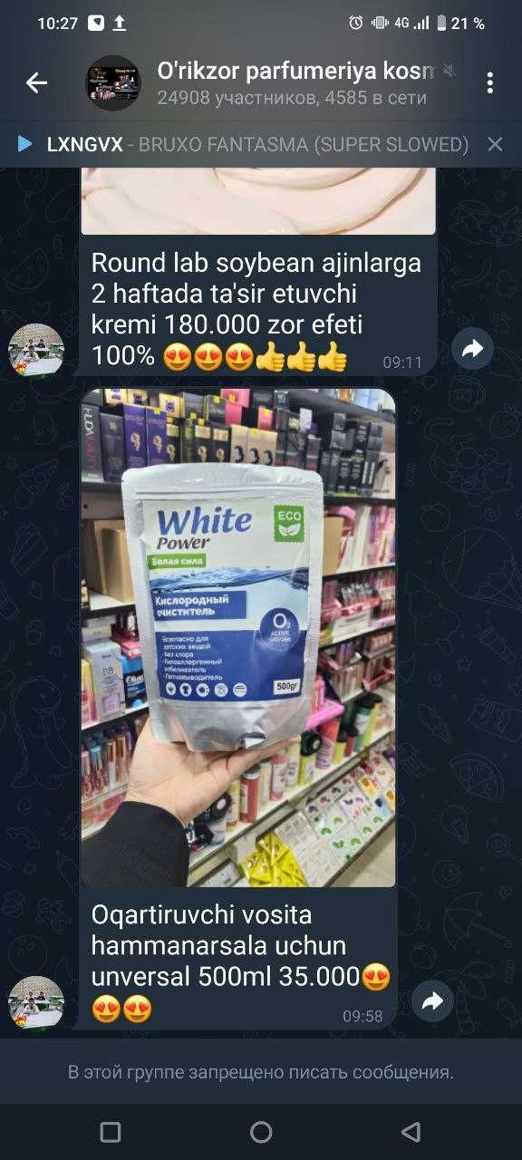 Кислородный отбеливатель 1 kg 29000  so'm 25 kg li qoplarda.