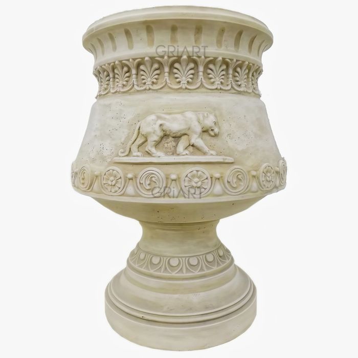 Ghiveci decorativ cu relief – Figură de leu, aspect piatră antichizată