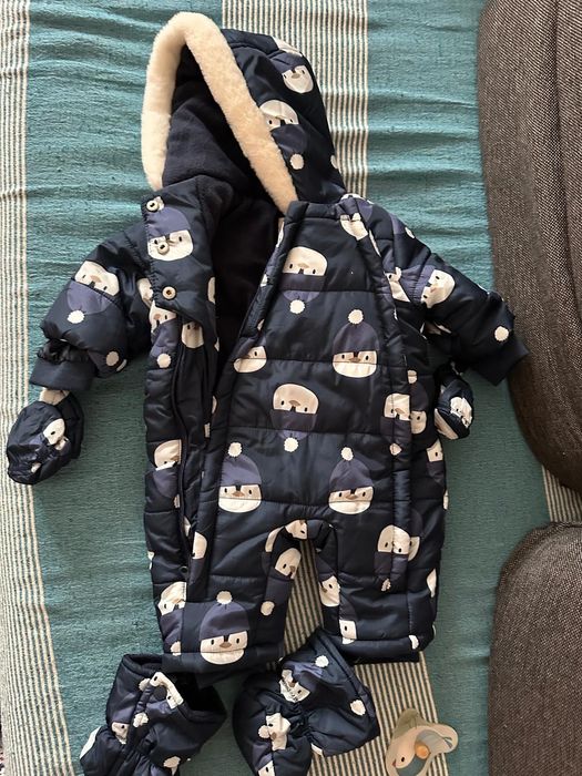 Salopeta zapada copii Chicco, matlasata, albastru inchis cu om zăpadă