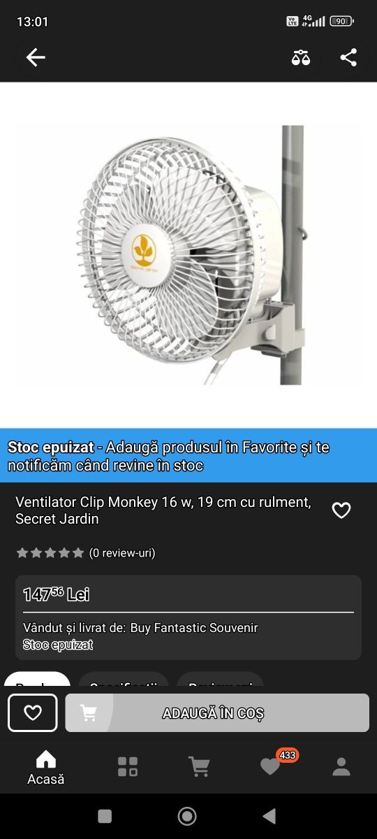 Ventilator Clip Monkey 16 w, 19 cm cu rulment, Secret Jardin