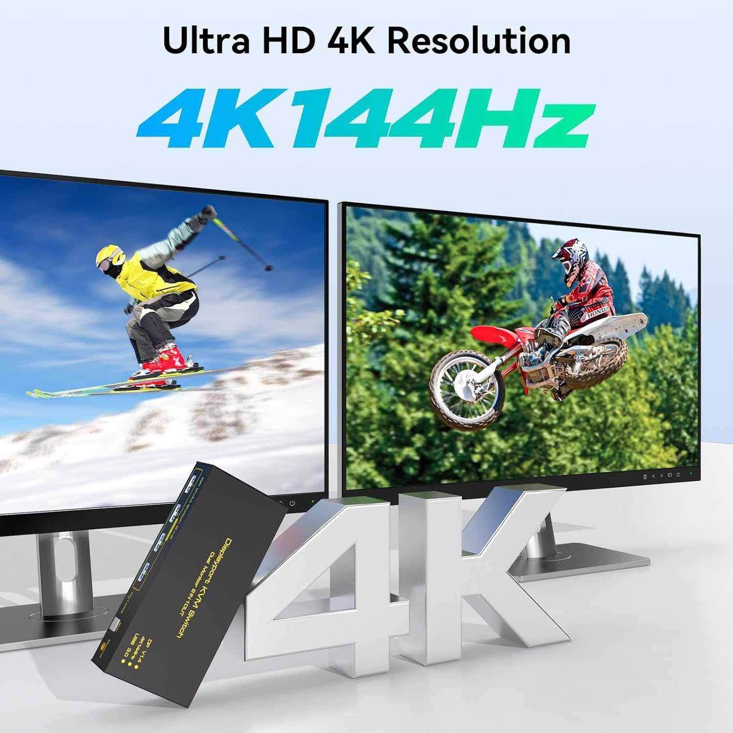 TJCXELE DP KVM превключвател 2 монитора 2 компютъра 4K144HZ, 4хUSB 3.0