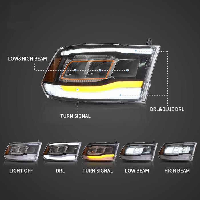 Комплект LED фарове с динамични мигачи за Dodge Ram 2009 - 2018
