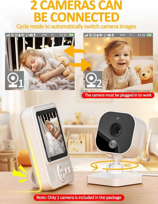 Бебефон OBVHNUA 2.8-инчов 720p с 1500 mAh батерия тип C, акумулаторна