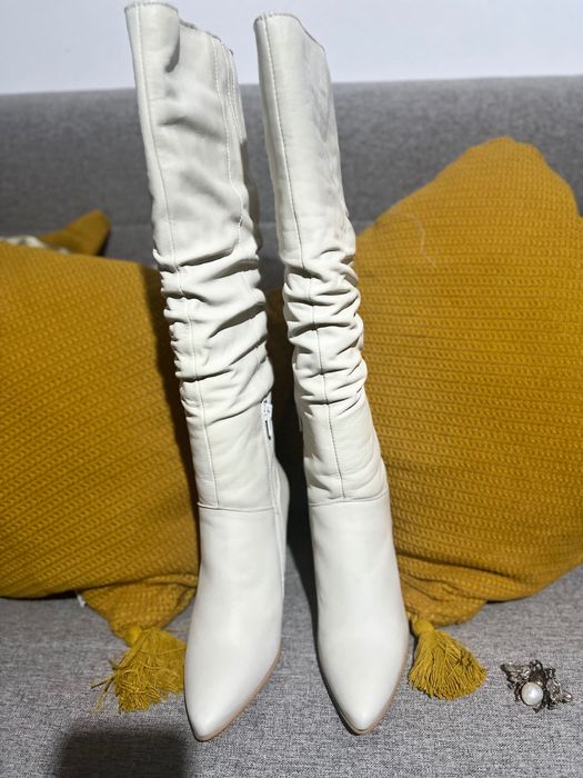 Cizme piele naturală 36 Le Ger noi, alb unt spre crem