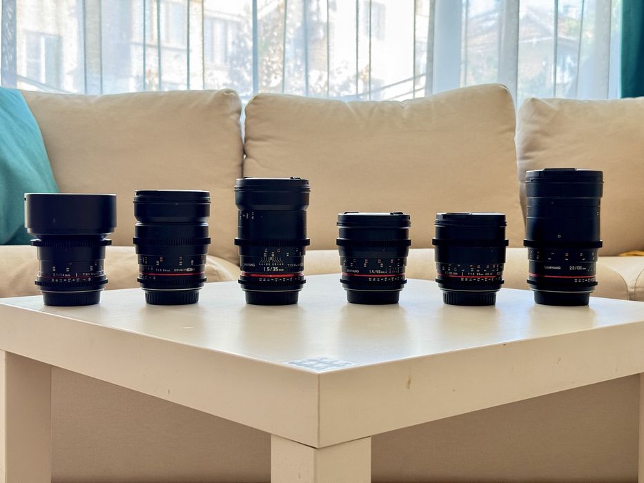 Сет от 6 кино обектива Samyang VDSLR II (EF mount) + твърд куфар
