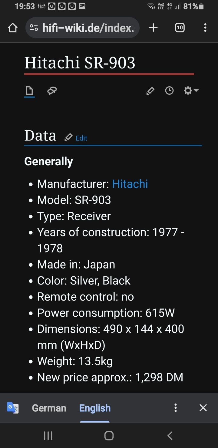 Hitachi SR-903 Dynaharmony