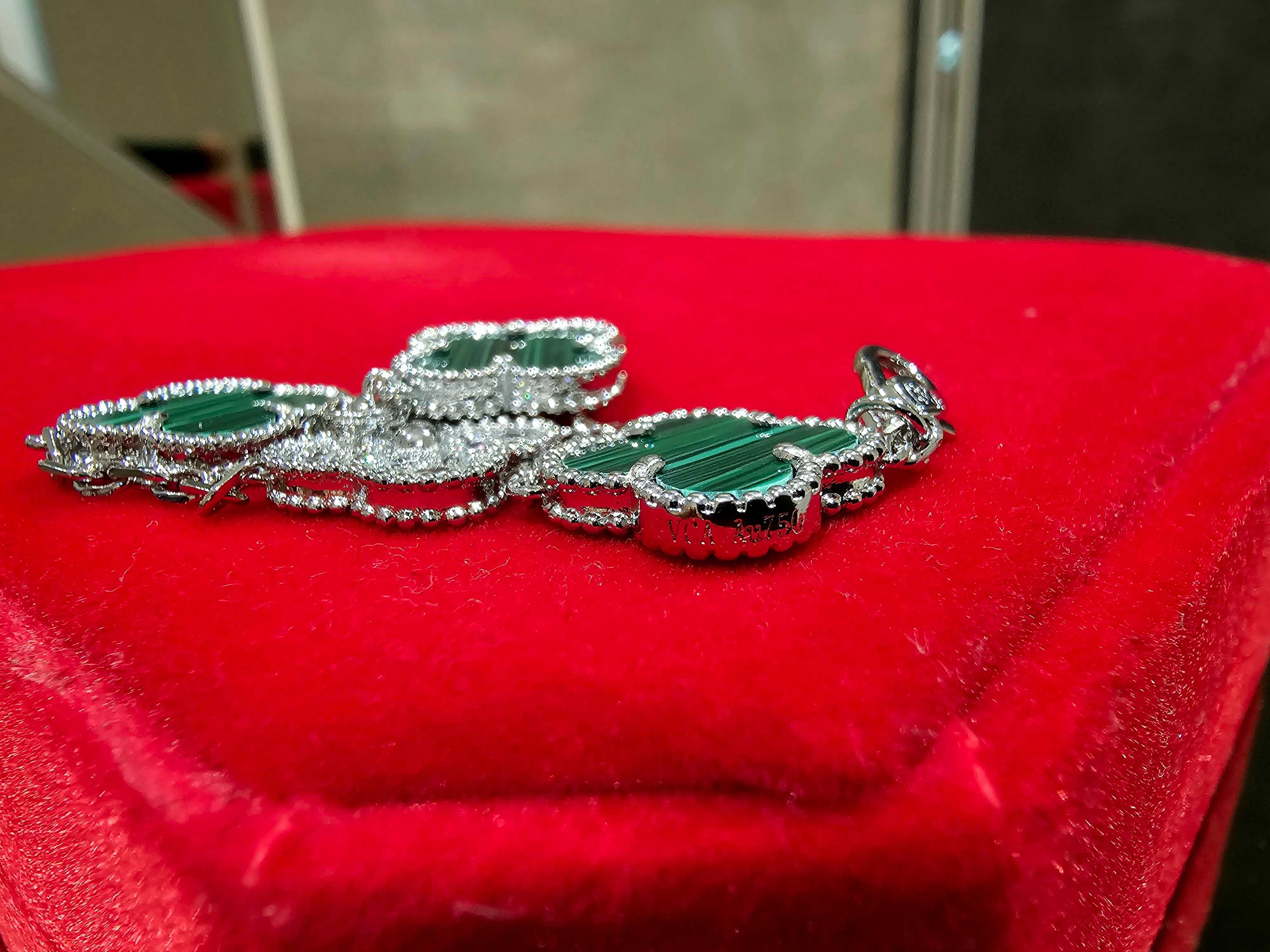 Van Cleef & Arpels VCA Silver Green Diamond 5 Alhambra Дамска Гривна