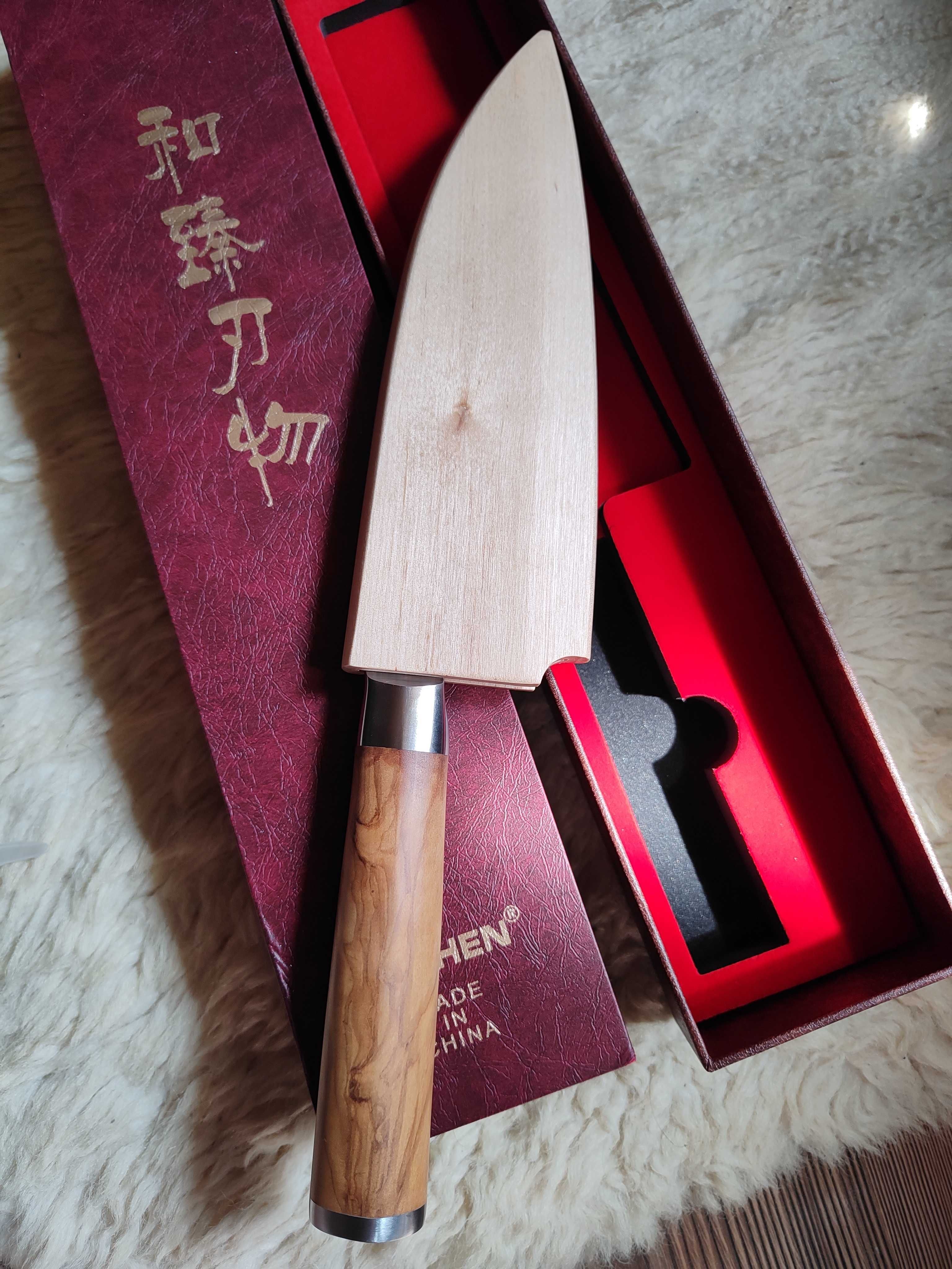 Cutit tip japonez Deba, lama Hezhen, teaca lemn de maslin