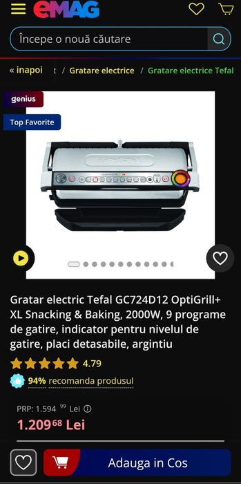 Gratar electric Tefal OpriGrill+XL 2000W