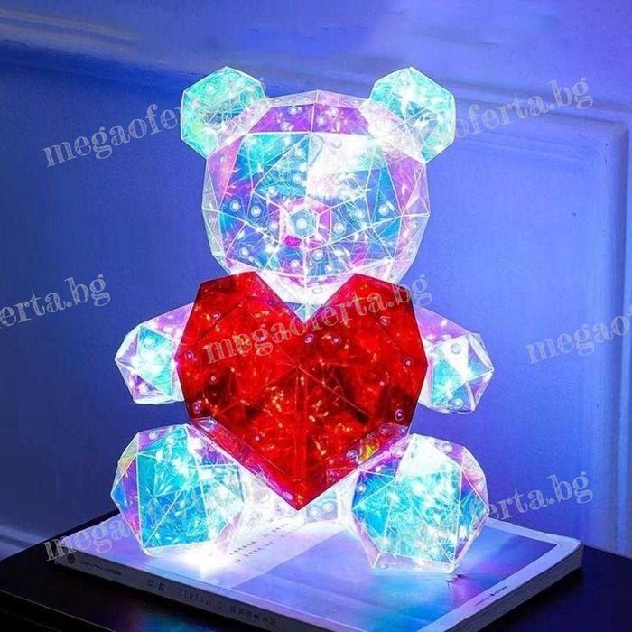 Светещо 3D Led Мече със Сърце в Луксозна Кутия с Панделка