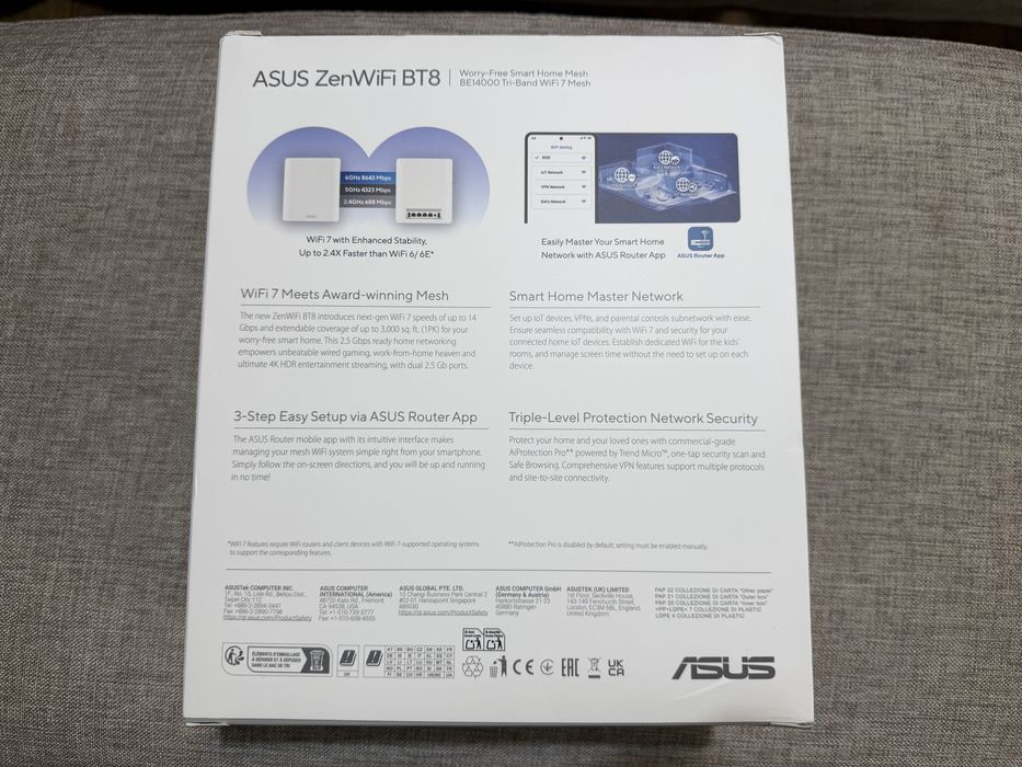 WiFi-7 Рутер Mesh ASUS ZenWiFi BT8 BE14000 Нов! Гаранция 3г Emag