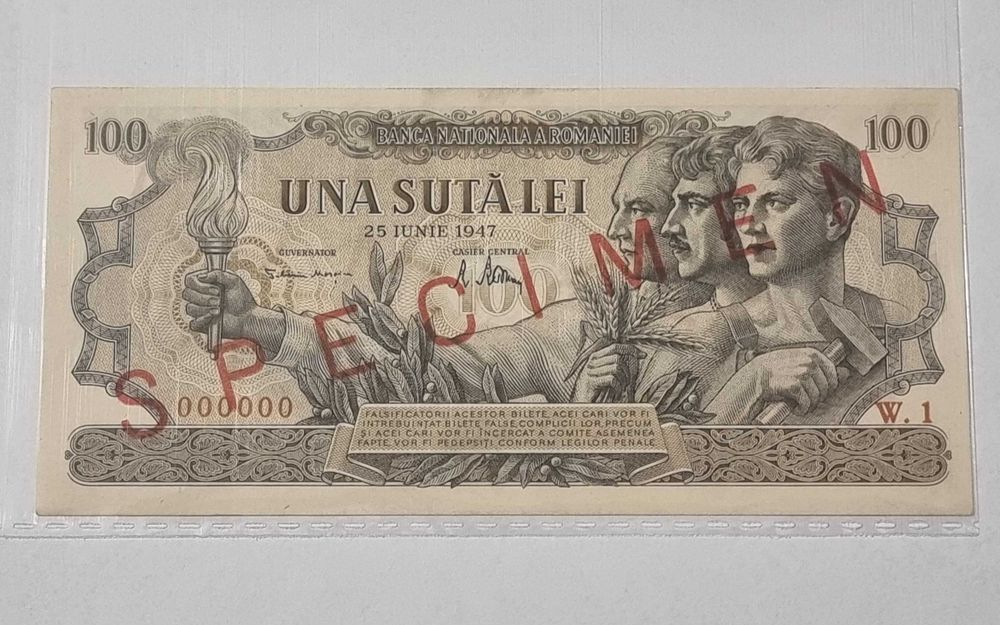 SPECIMEN - UNC! Bancnota romaneasca 100 LEI 1947 VECHE si FOARTE RARA!